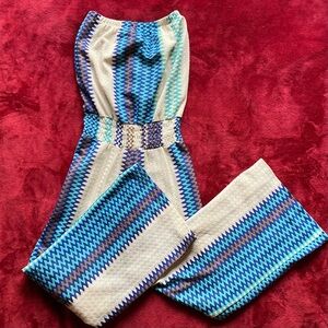 Karina Grimaldi Wide Leg Jumpsuit Strapless Blue and White Size XS